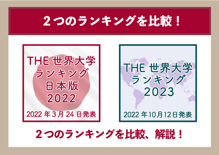 2022年度の世界版と日本版の大学ランキングを比較